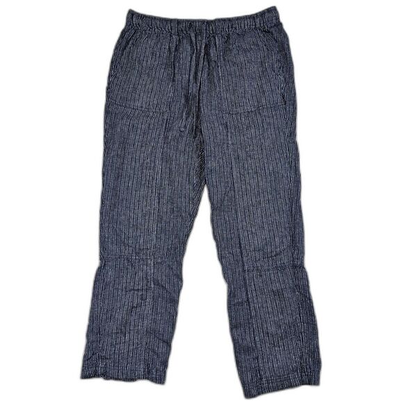 Time & Tru Linen-Blend Striped Pants Navy Women's Size Medium - Picture 1 of 11
